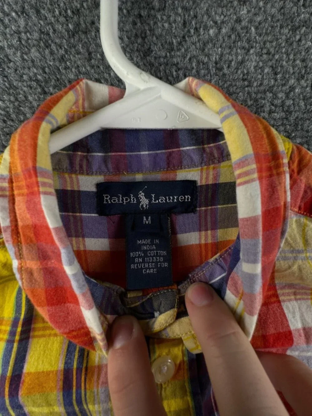 Ralph Lauren Boys Size Medium Button Up Shirt Short Sleeve Yellow Orange Plaid